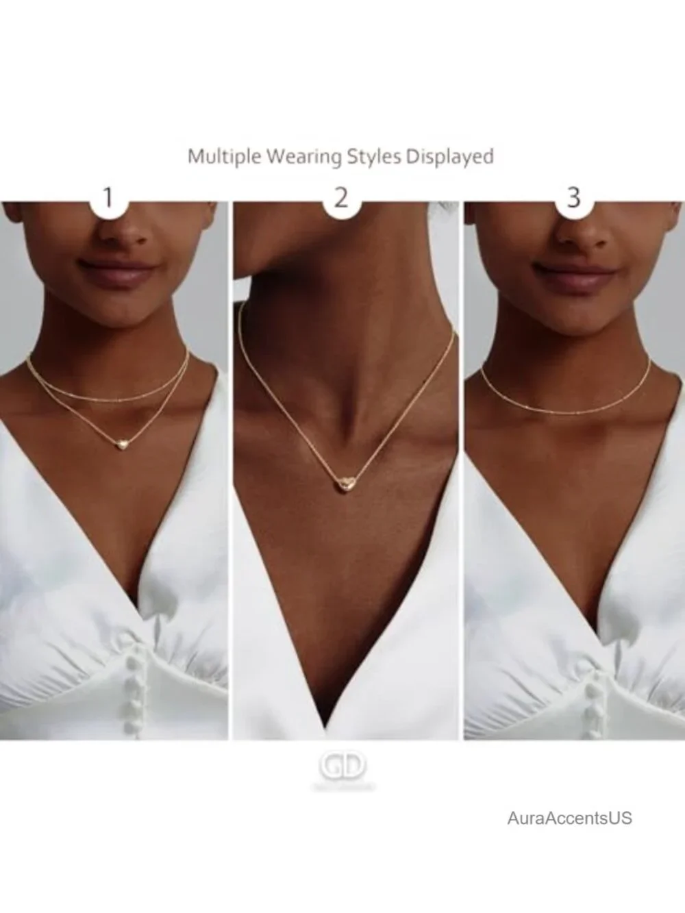 14K Gold Plated Layered Heart Pendant Necklace for Women